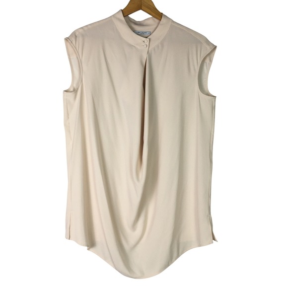 Mm Lafleur Draped Mock Neck Sleeveless Blouse L Cream